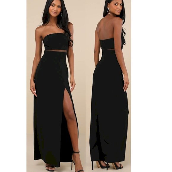 Lulus Enticing Silhouette Black Mesh Strapless Maxi Dress Size Medium NWOT - Picture 1 of 5